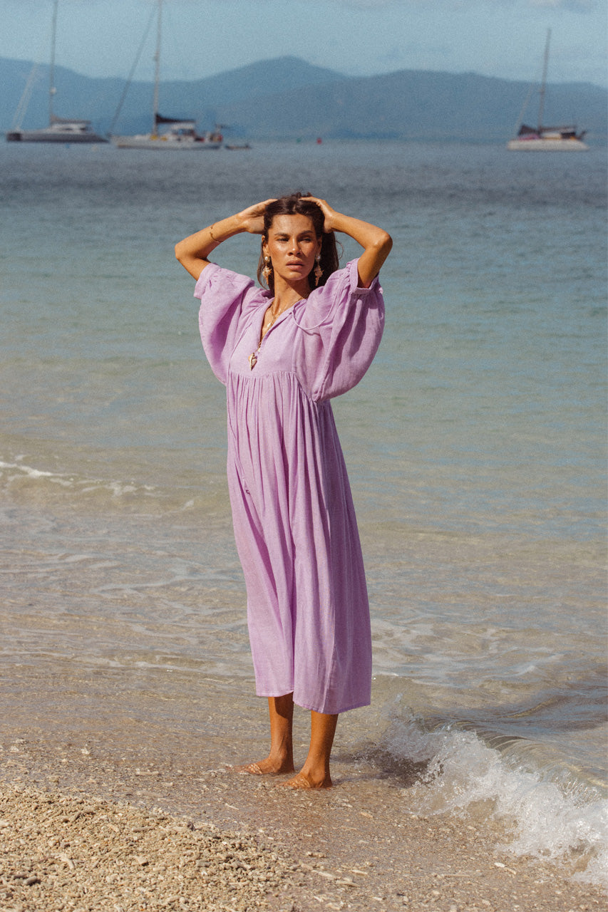 Kyra Midi Dress ~ Lilac Gauze