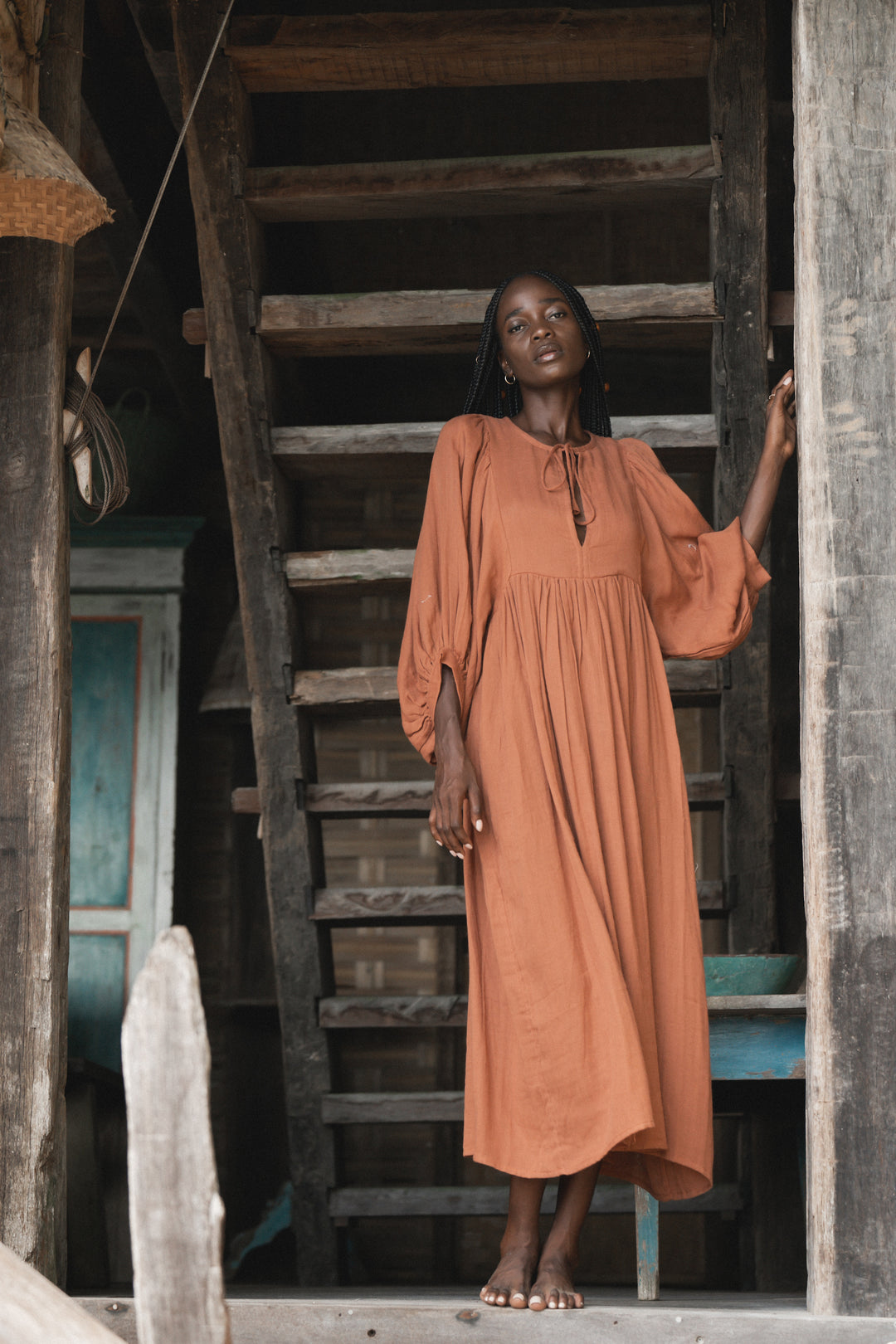 Kyra Midi Dress ~ Rust Gauze