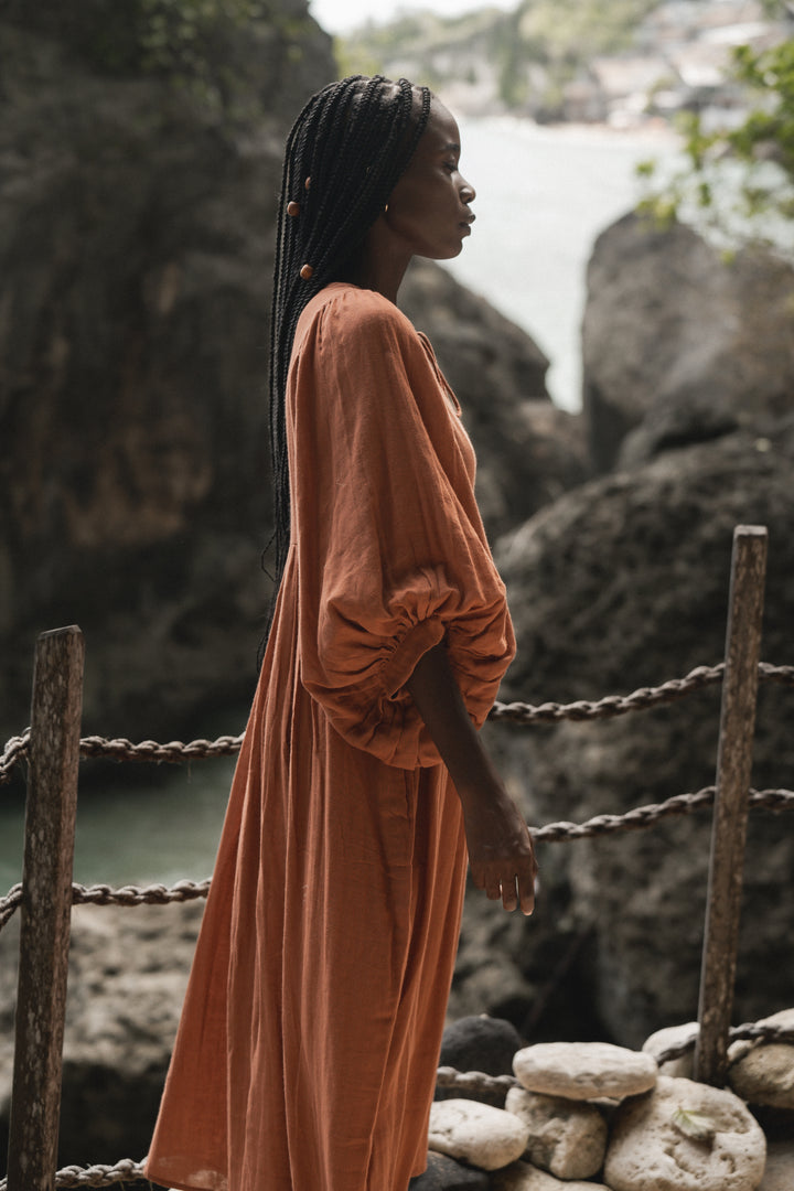 Kyra Midi Dress ~ Rust Gauze