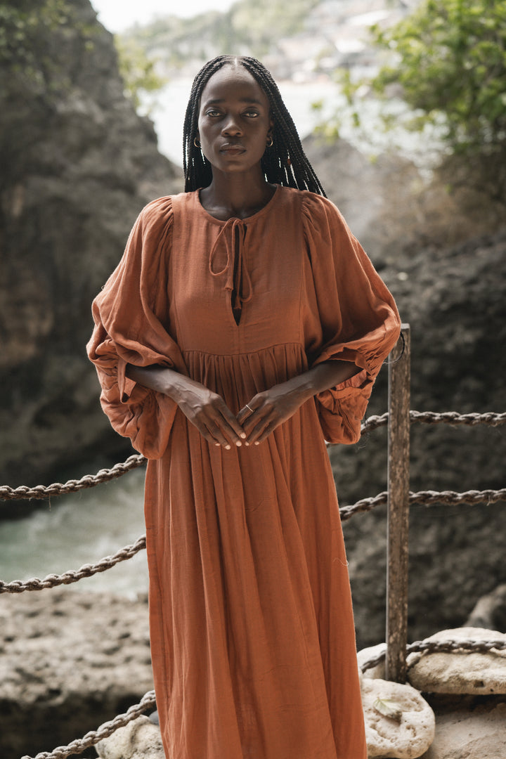 Kyra Midi Dress ~ Rust Gauze