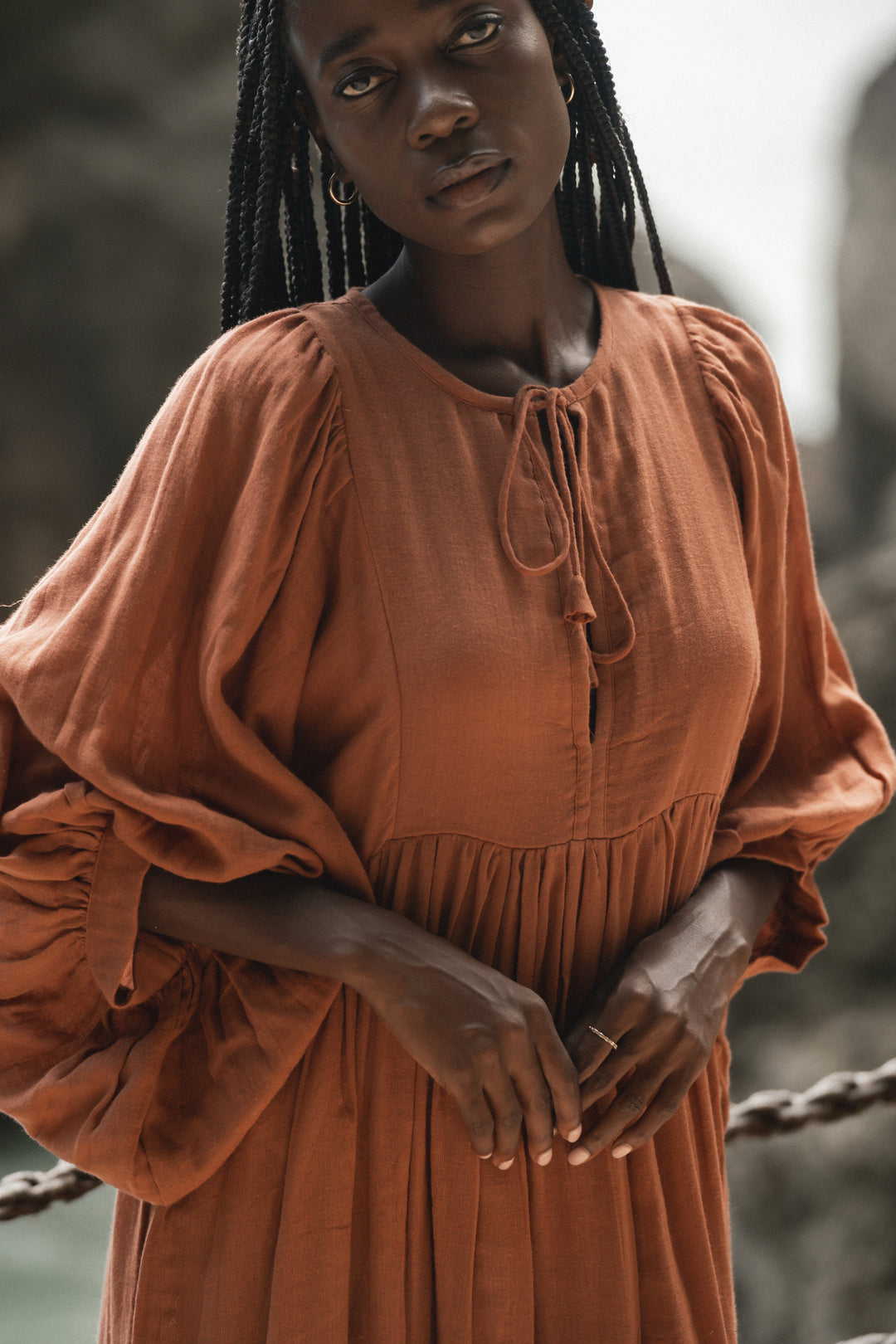 Kyra Midi Dress ~ Rust Gauze