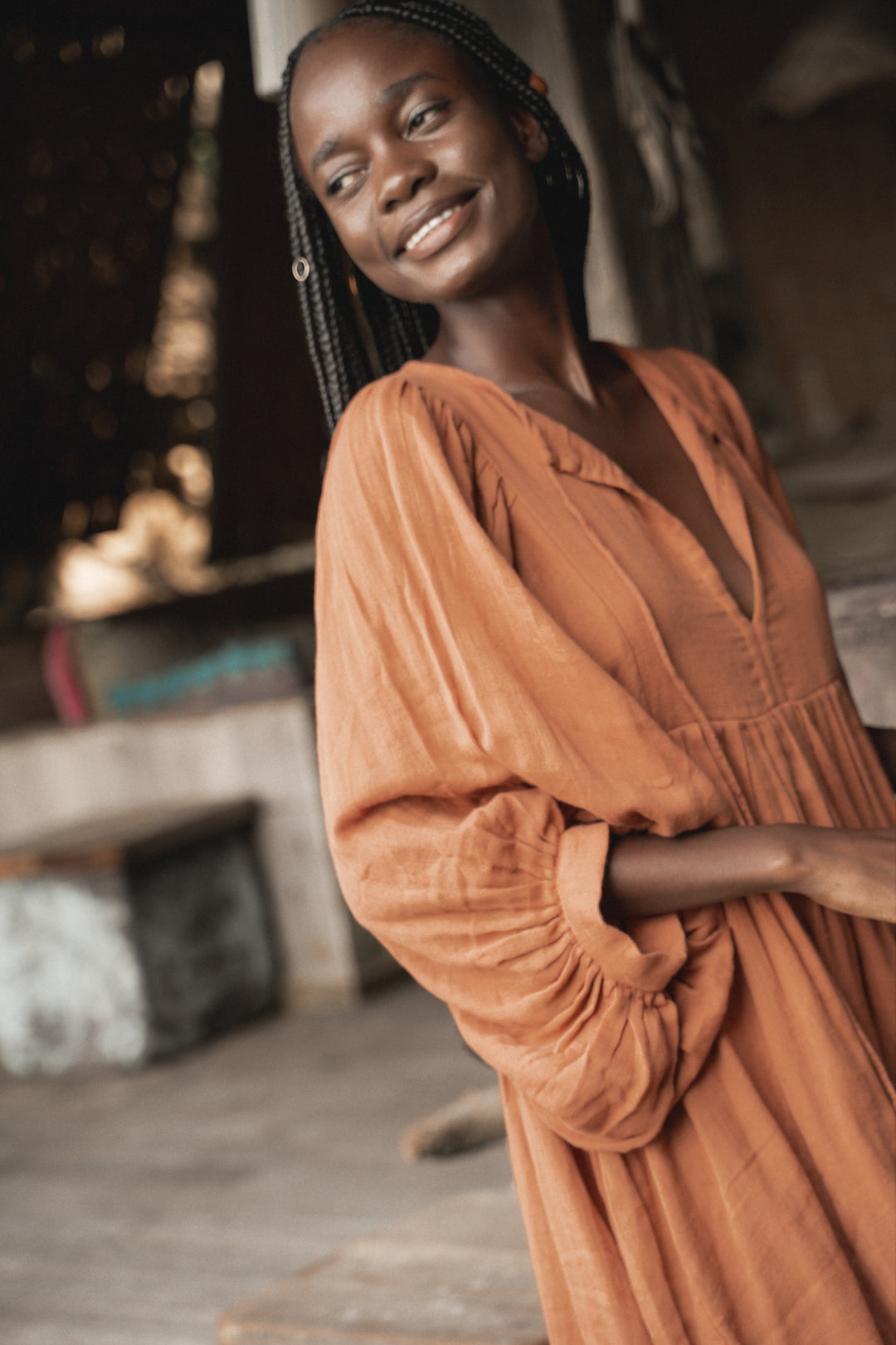 Kyra Mini Dress ~ Rust Gauze