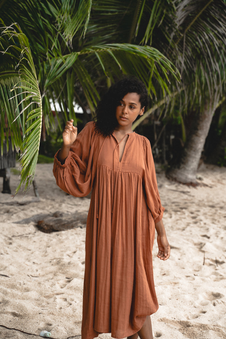 Kyra Midi Dress ~ Rust Gauze