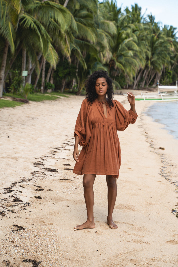 Kyra Mini Dress ~ Rust Gauze