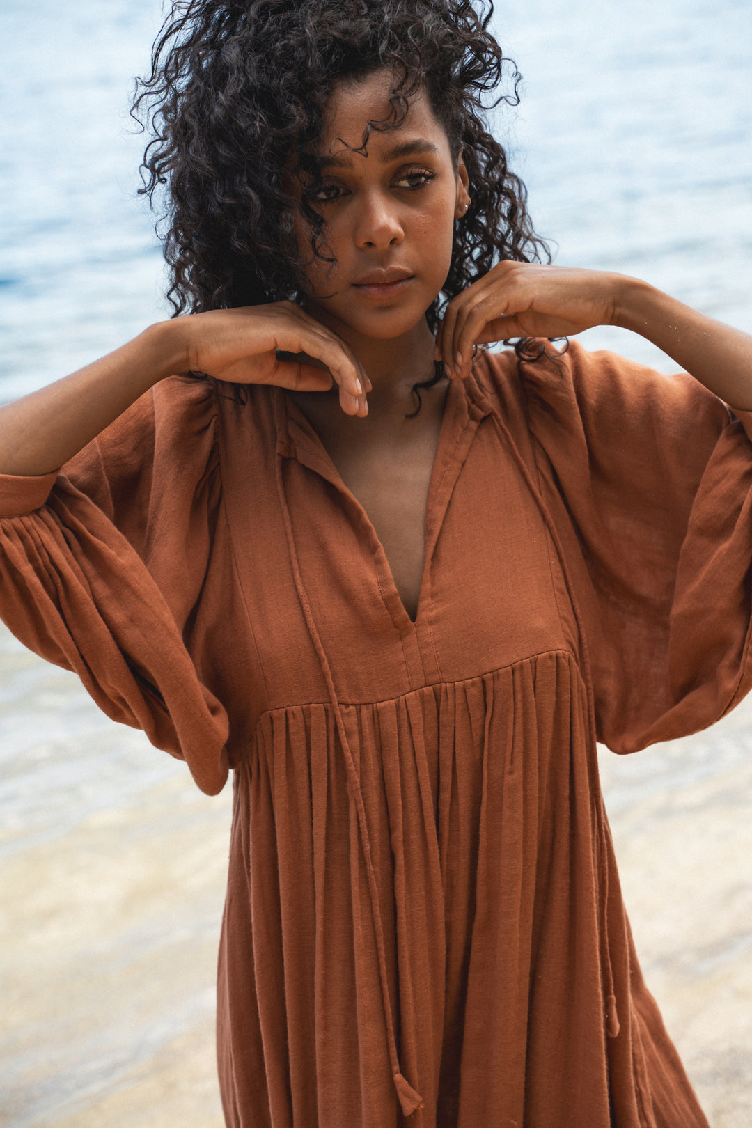 Kyra Mini Dress ~ Rust Gauze