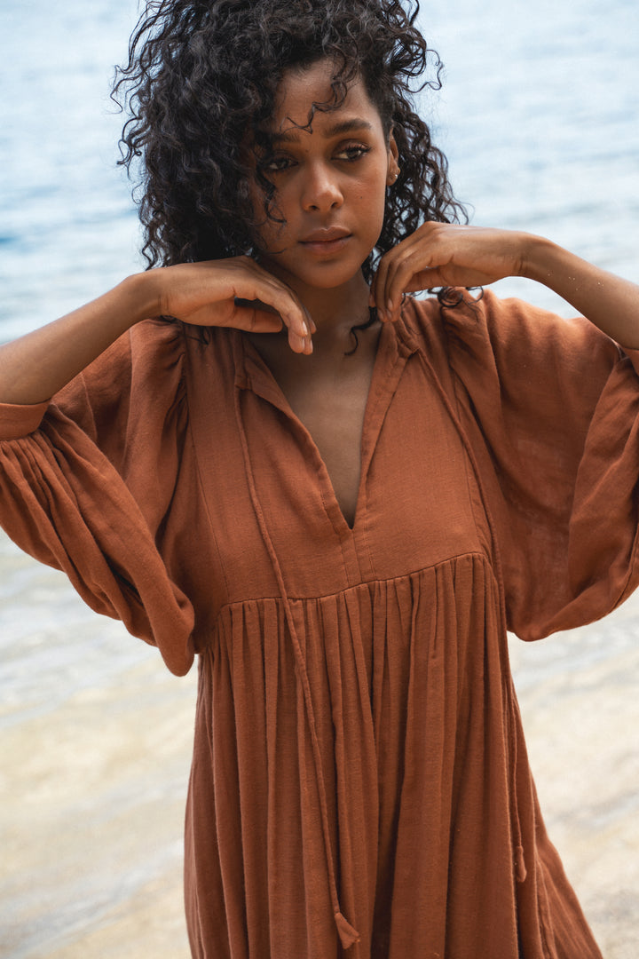 Kyra Mini Dress ~ Rust Gauze