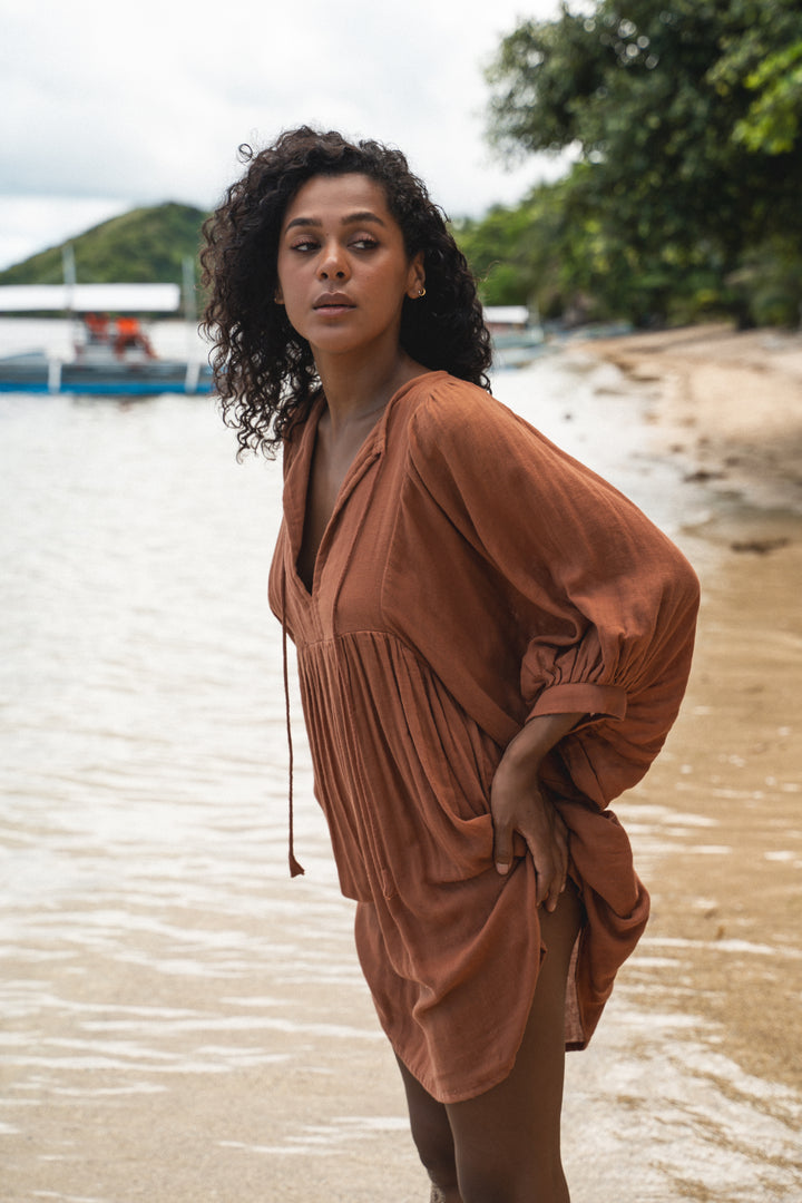Kyra Mini Dress ~ Rust Gauze
