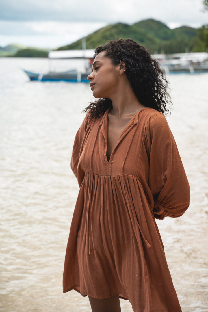 Kyra Mini Dress ~ Rust Gauze